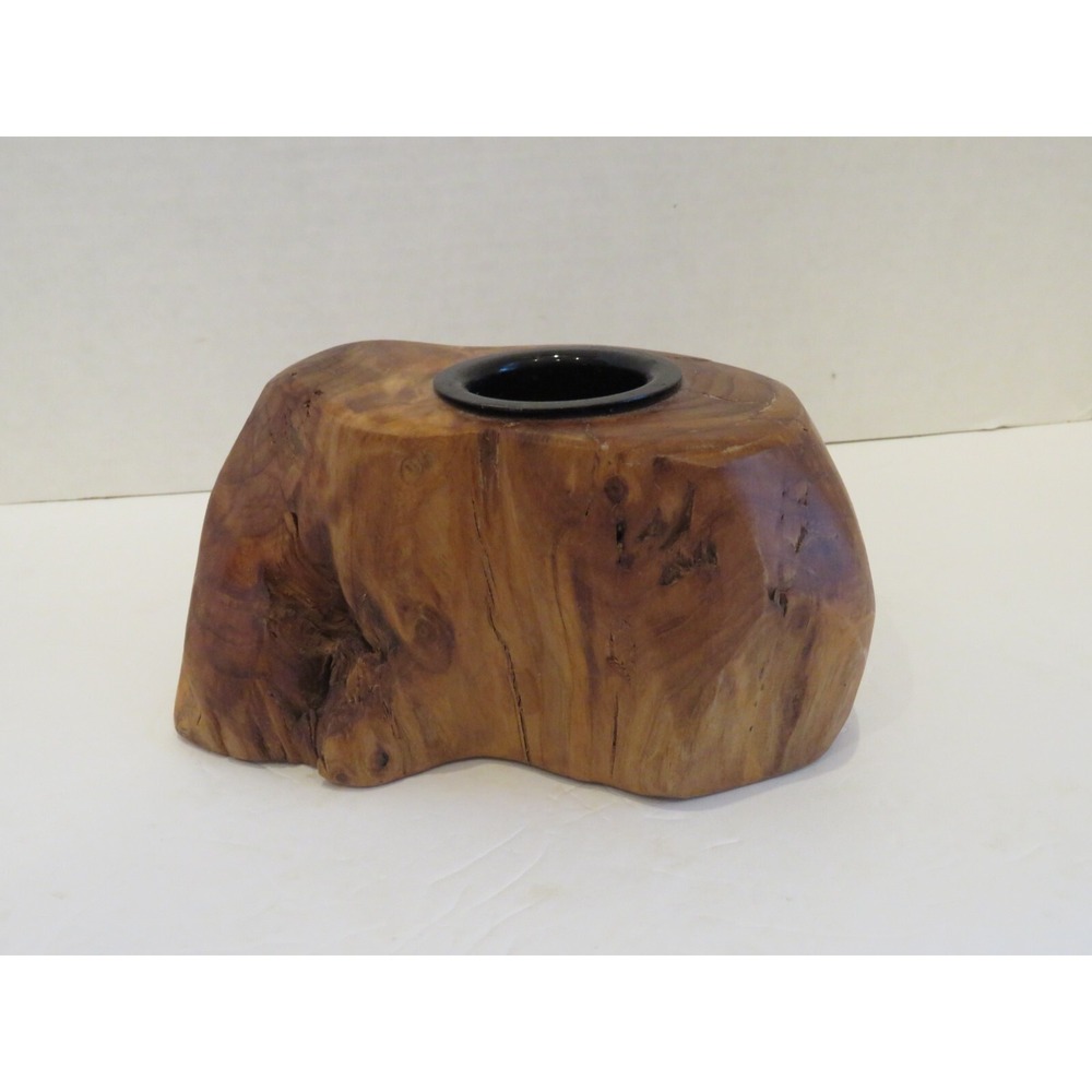 Petrified Wood Candle Holder Tealight  Fossilized Wood Rustic Decor  6" Vintage